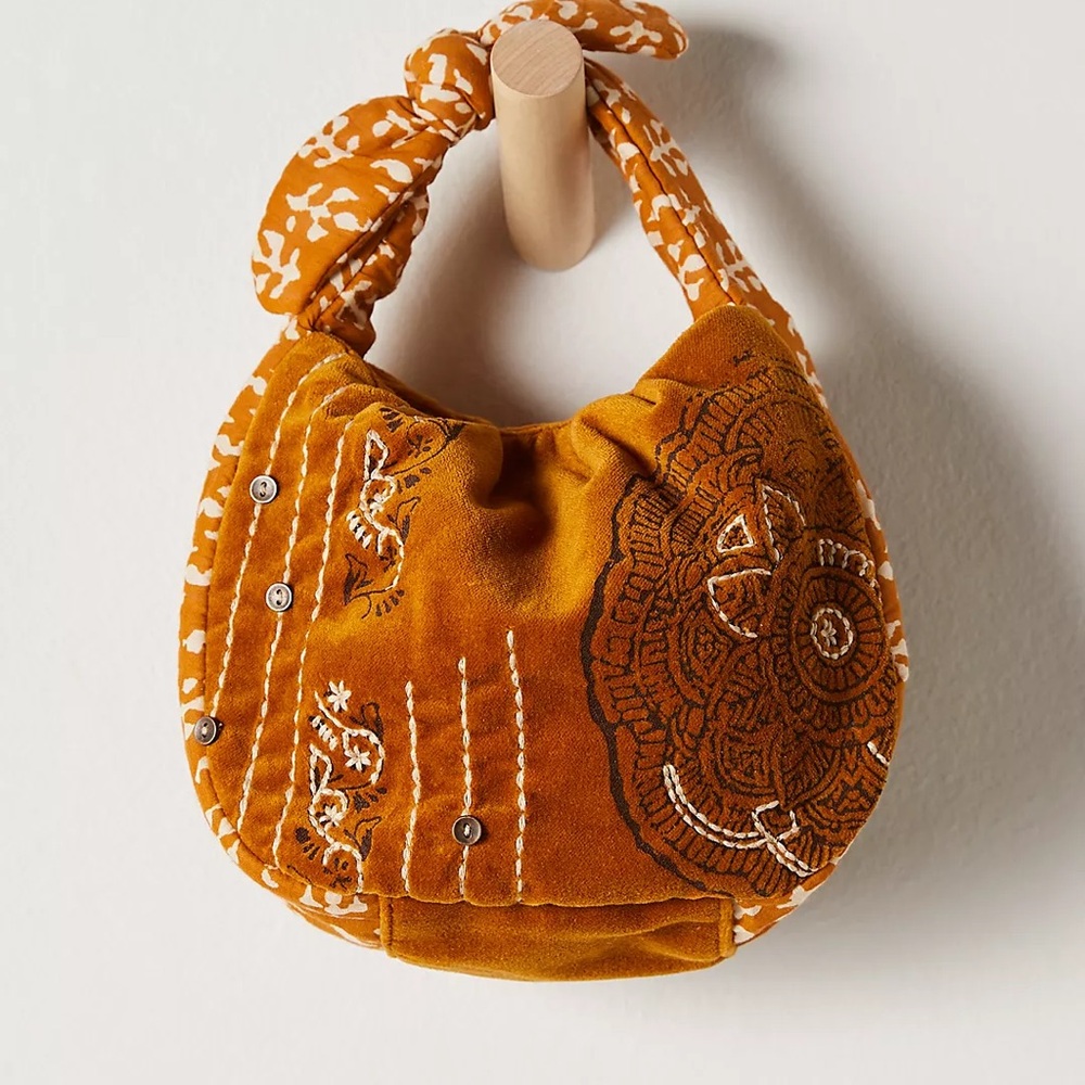 Free People Mustard Embroidered Hobo Bag